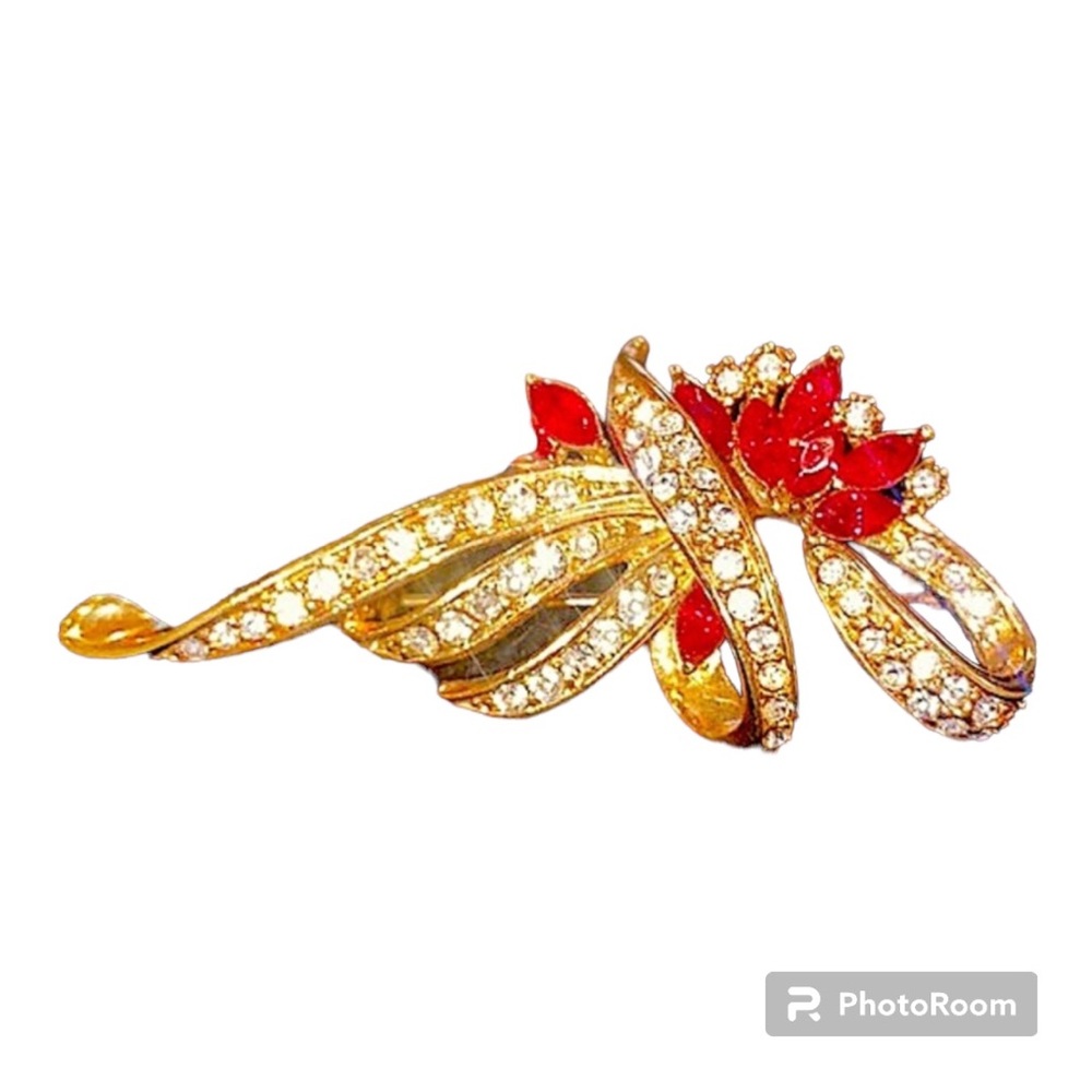 White and red rhinestone fancy brooch